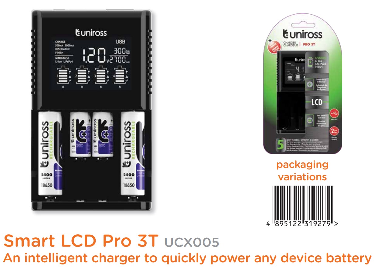 شارژر یونیروس مدل Smart LCD Pro 3T UCX005
